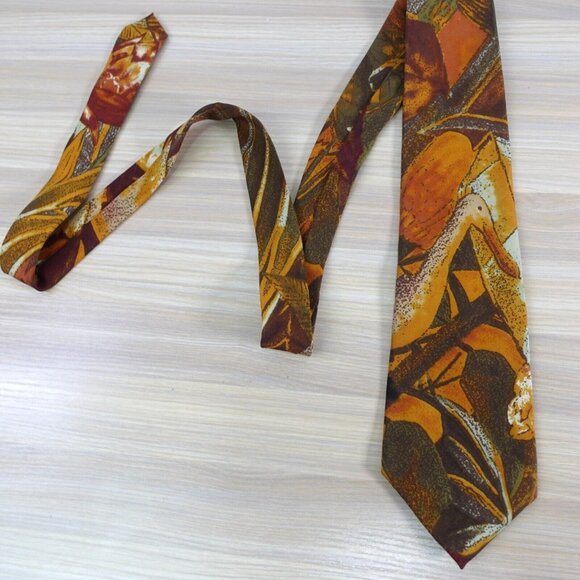 VINTAGE Guy Laroche Neck Tie Men Brown Paris Monsieur Silk Animal Duck Retro USA